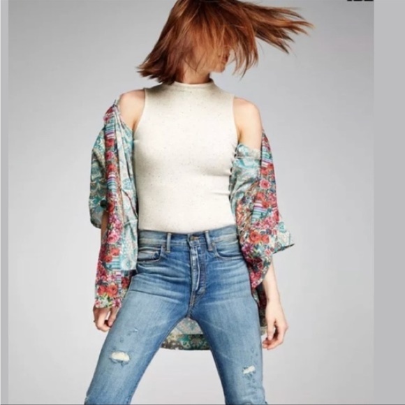 Johnny Was Brock pink blue red floral print tie front kimono duster top medium - Picture 3 of 13